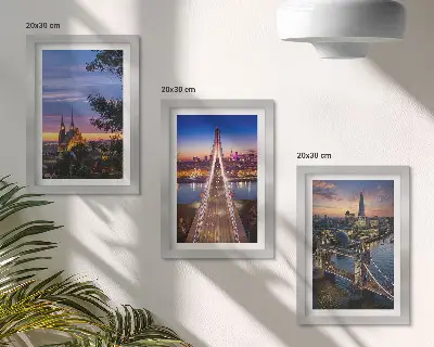Moderne billedsæt udsigt over byen med broer og solnedgang