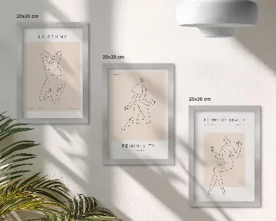 Pakke med billeder og rammer lineære silhuetter af kvinder i minimalistisk stil