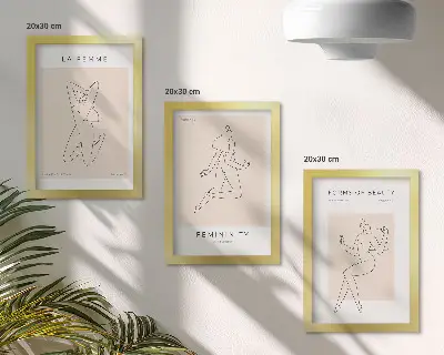 Pakke med billeder og rammer lineære silhuetter af kvinder i minimalistisk stil