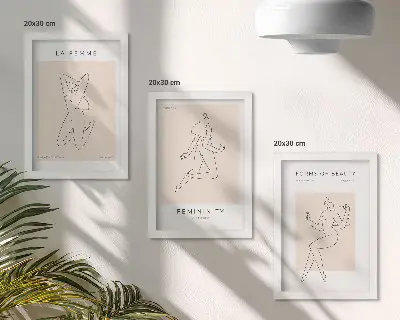 Pakke med billeder og rammer lineære silhuetter af kvinder i minimalistisk stil