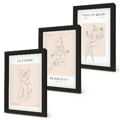 Pakke med billeder og rammer lineære silhuetter af kvinder i minimalistisk stil