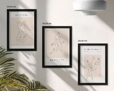 Pakke med billeder og rammer lineære silhuetter af kvinder i minimalistisk stil