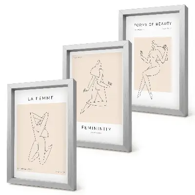 Pakke med billeder og rammer lineære silhuetter af kvinder i minimalistisk stil