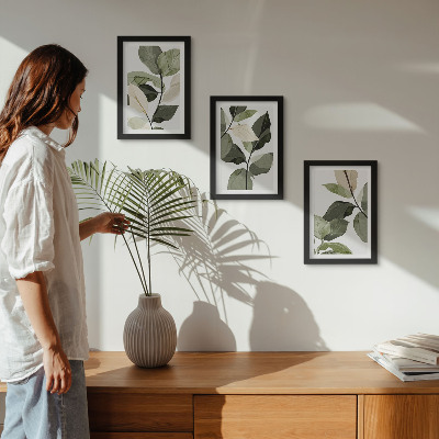 Pakke med billeder og rammer Malede, sarte boho-planteblade