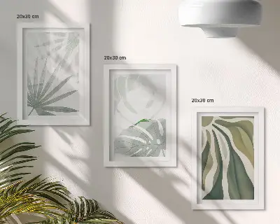 Moderne billedsæt med planteblade i grønne og grå nuancer