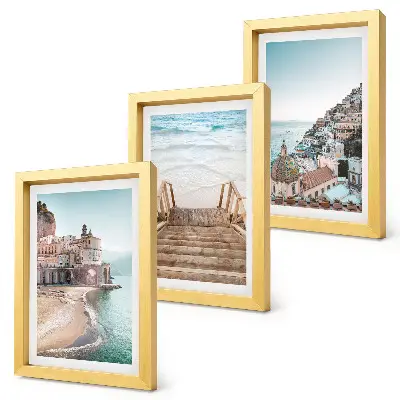 Billedvæg med sommerpastelmotiver af arkitektur ved havet og strand