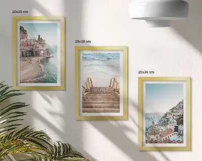 Billedvæg med sommerpastelmotiver af arkitektur ved havet og strand
