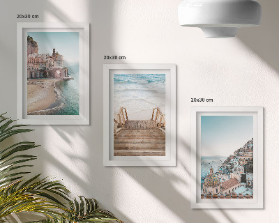 Billedvæg Sommerpasteludsigter med arkitektur ved havet og strand