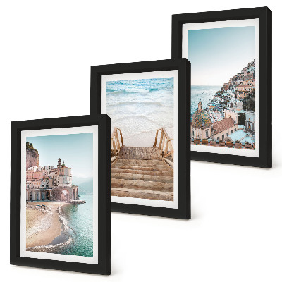 Billedvæg Sommerpasteludsigter med arkitektur ved havet og strand