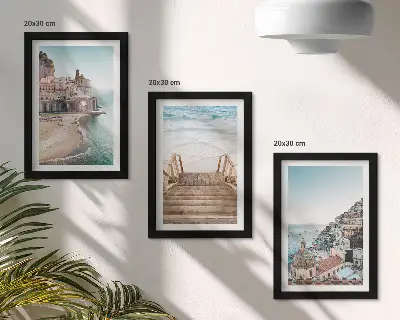 Billedvæg med sommerpastelmotiver af arkitektur ved havet og strand