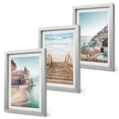 Billedvæg med sommerpastelmotiver af arkitektur ved havet og strand