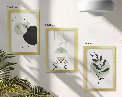 Moderne billedsæt med abstrakte former og plantemotiver i grønt