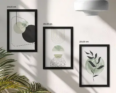 Moderne billedsæt med abstrakte former og plantemotiver i grønt