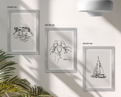 Moderne billedsæt Udsigt over huset ved vandet, toast med glas, sejlbåd