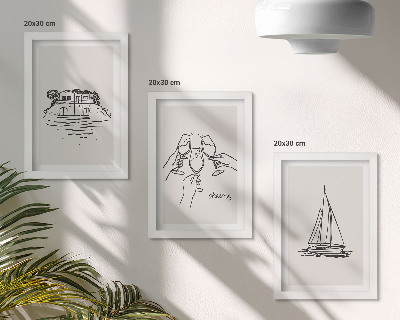 Moderne billedsæt Udsigt over huset ved vandet, toast med glas, sejlbåd