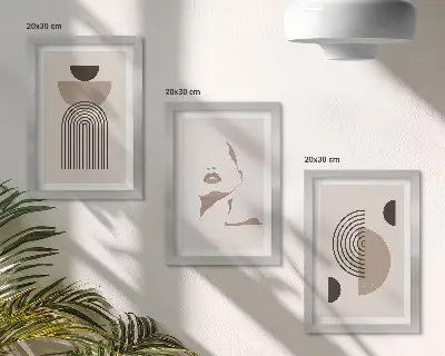 Billedvæg med abstrakte geometriske former og ansigtssilhuet