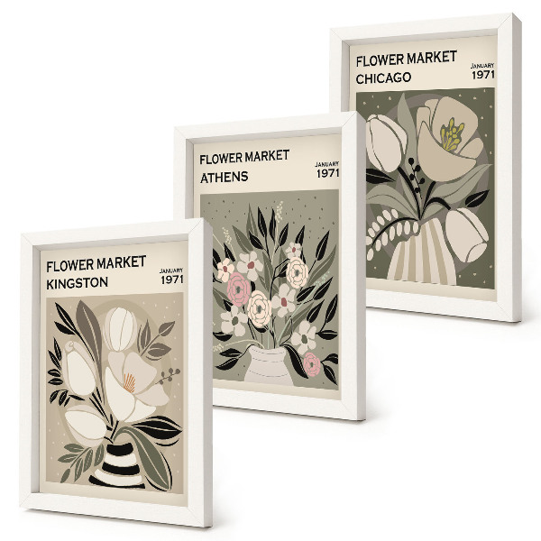 Pakke med billeder og rammer Retro-blomsterarrangementer fra forskellige byer