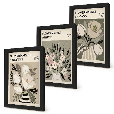 Pakke med billeder og rammer Retro-blomsterarrangementer fra forskellige byer