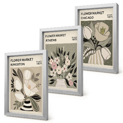 Pakke med billeder og rammer Retro-blomsterarrangementer fra forskellige byer