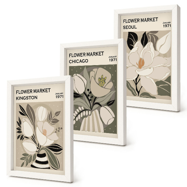 Moderne billedsæt Blomster fra markederne i Kingston, Chicago og Seoul i retrostil