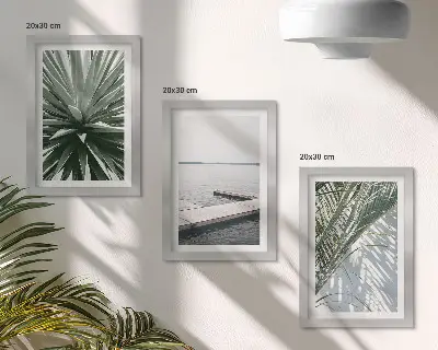Plakat med palmeblade og træbro moderne billedsæt
