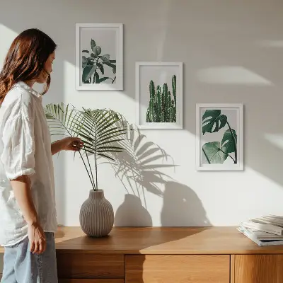 Billeder og rammer med tropiske stueplanter sæt med æstetiske blade