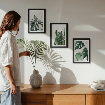 Billeder og rammer med tropiske stueplanter sæt med æstetiske blade