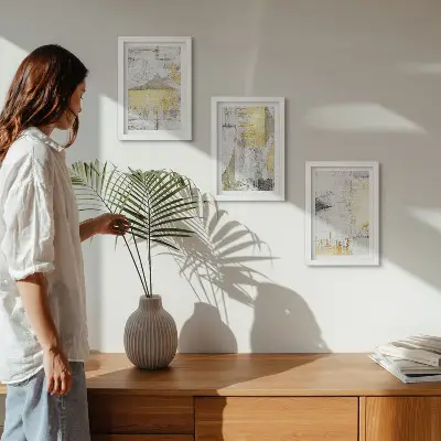 Moderne billedsæt med abstrakte og minimalistiske malerimønstre