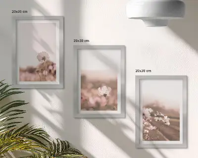 Pakke med billeder og rammer vilde blomster på engene om sommeren i romantiske landskaber