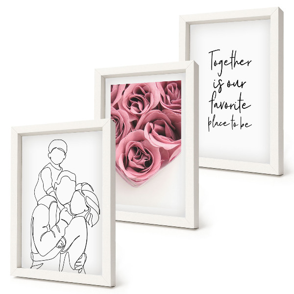 Pakke med billeder og rammer Familie lineart rose buketter indskrift hjem