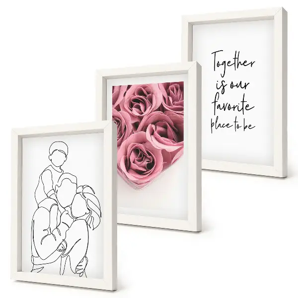 Billeder og rammer med familie lineart rose buketter med indskrift hjem