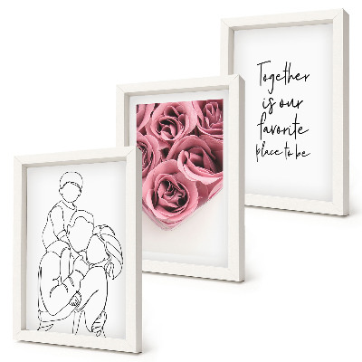 Pakke med billeder og rammer Familie lineart rose buketter indskrift hjem
