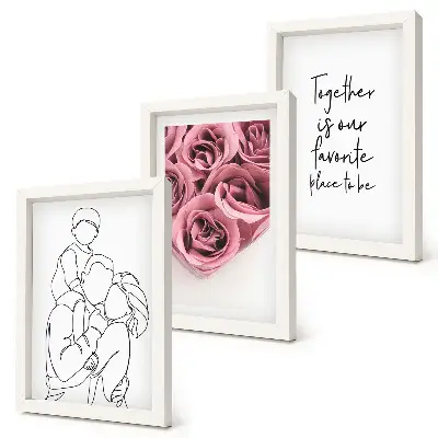 Billeder og rammer med familie lineart rose buketter med indskrift hjem