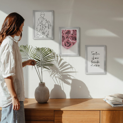 Pakke med billeder og rammer Familie lineart rose buketter indskrift hjem