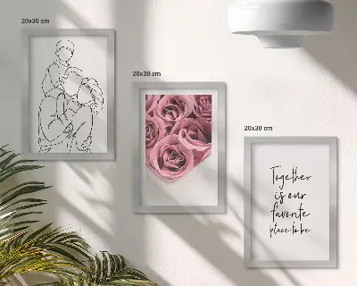 Billeder og rammer med familie lineart rose buketter med indskrift hjem
