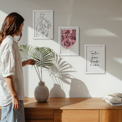 Pakke med billeder og rammer Familie lineart rose buketter indskrift hjem
