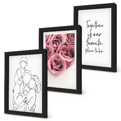 Pakke med billeder og rammer Familie lineart rose buketter indskrift hjem