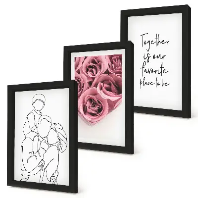 Billeder og rammer med familie lineart rose buketter med indskrift hjem