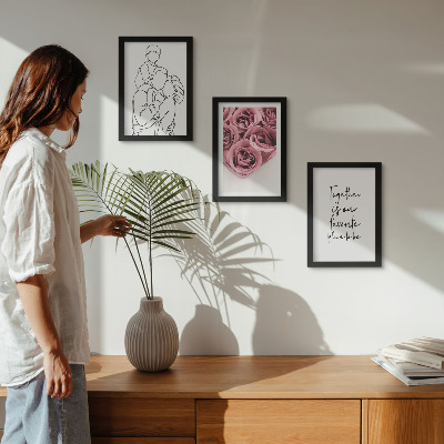 Pakke med billeder og rammer Familie lineart rose buketter indskrift hjem