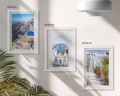 Moderne billedsæt Udsigt over Santorini græsk arkitektur i Oia
