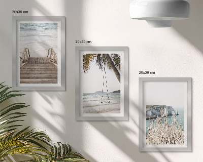 Moderne billedsæt Strand med trætrapper og gynge ved havet