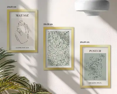 Billed- og rammesæt med linjer og plantemønstre i minimalistisk stil