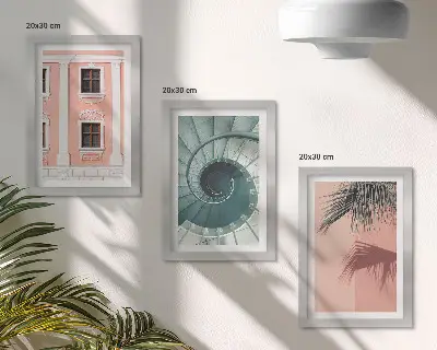 Billedvæg med pastelfarvet arkitektur og spiralmønstre