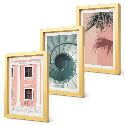 Billedvæg med pastelfarvet arkitektur og spiralmønstre