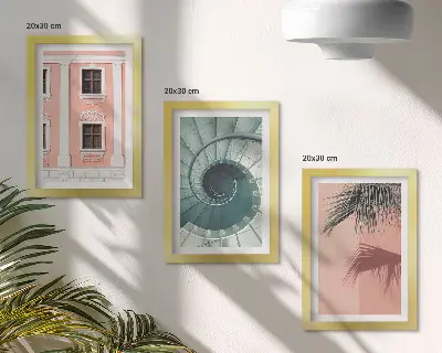 Billedvæg med pastelfarvet arkitektur og spiralmønstre