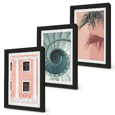 Billedvæg med pastelfarvet arkitektur og spiralmønstre