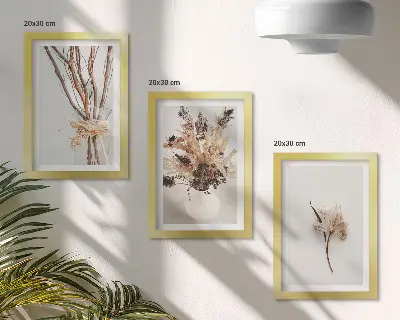 Blomster og grene i minimalistisk naturstil pakke med billeder og rammer
