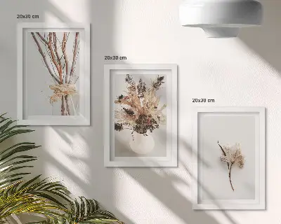 Blomster og grene i minimalistisk naturstil pakke med billeder og rammer