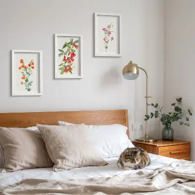 Billedvæg med vintage retro blomstermaleri