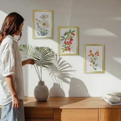 Moderne billedsæt med retro vintage blomsterkompositioner